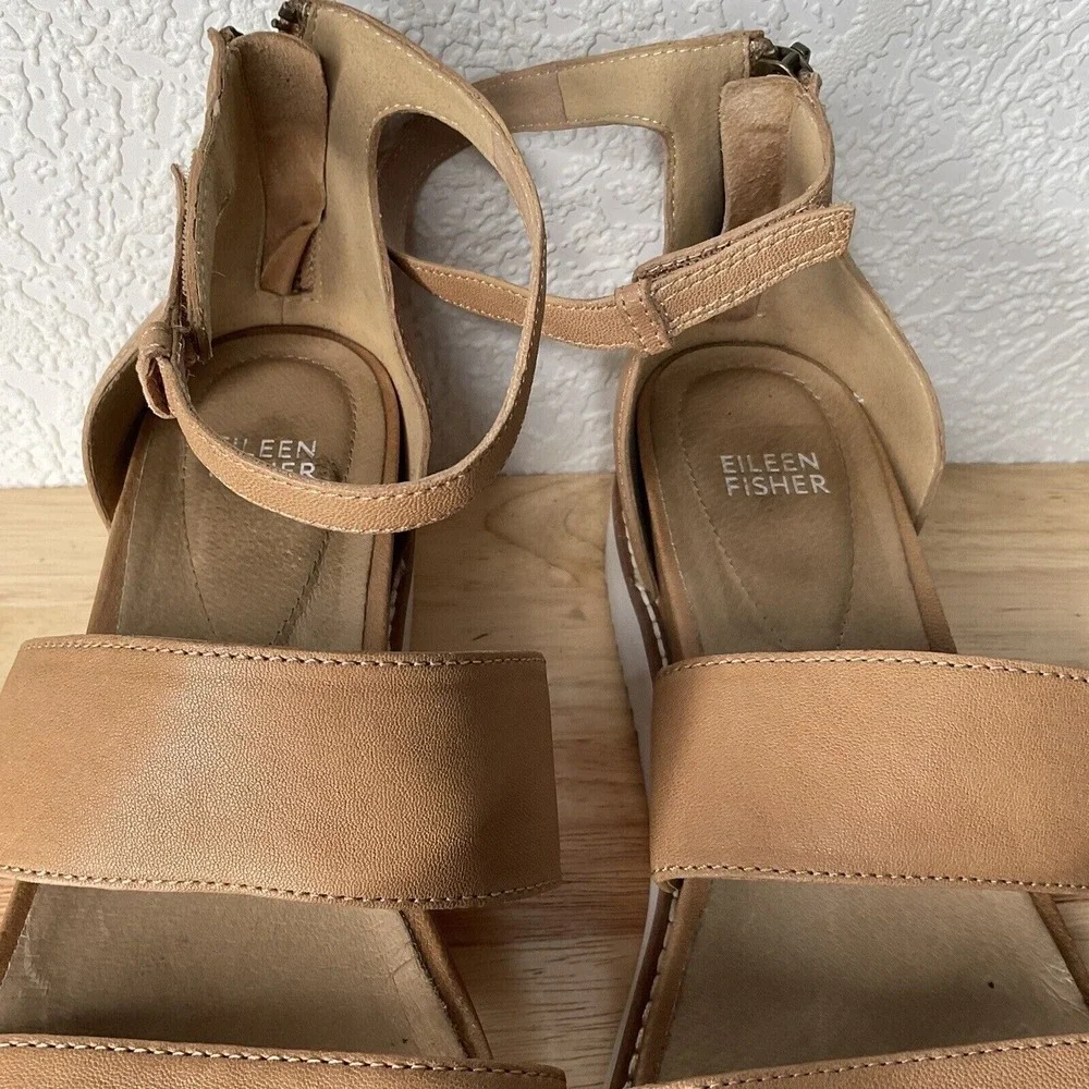 Eileen Fisher Keno Strappy Honey‎ Ankle Straps Back Zip Sandals Women 10 China